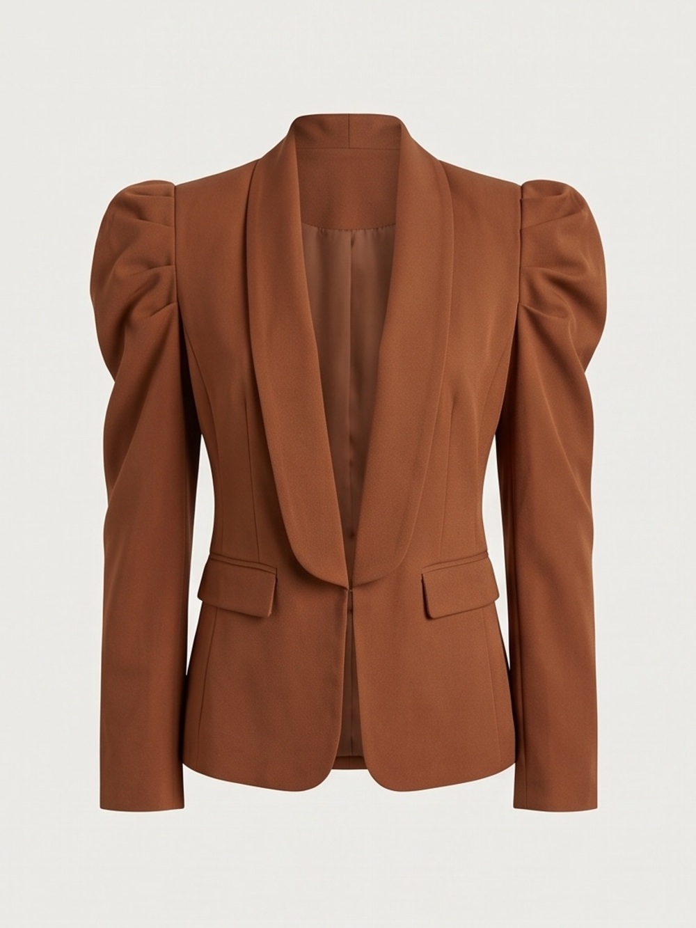 Women's Brown Puff-Sleeve Blazer Jacket